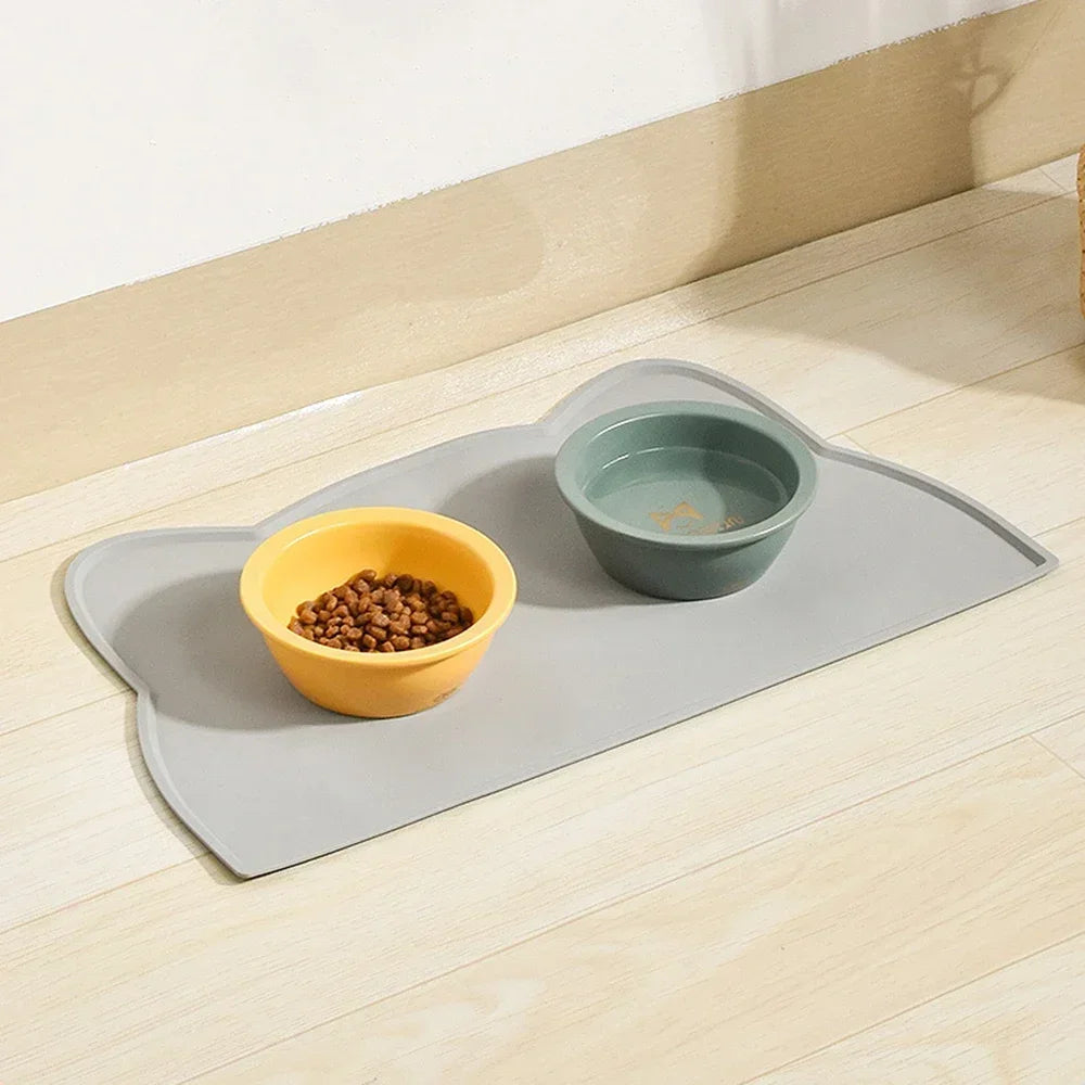 Cat-Shaped Silicone Pet Feeding Mat - Waterproof & Spill-Proof