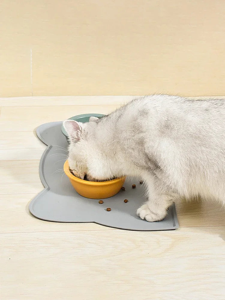 Cat-Shaped Silicone Pet Feeding Mat - Waterproof & Spill-Proof