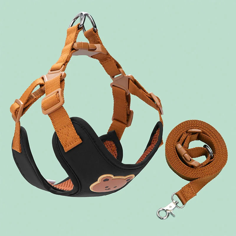Cute Bear Chest Harness & Matching Leash Set