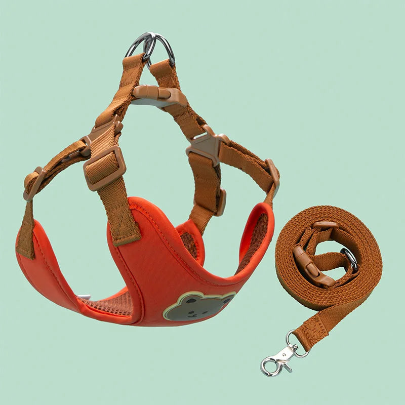 Cute Bear Chest Harness & Matching Leash Set