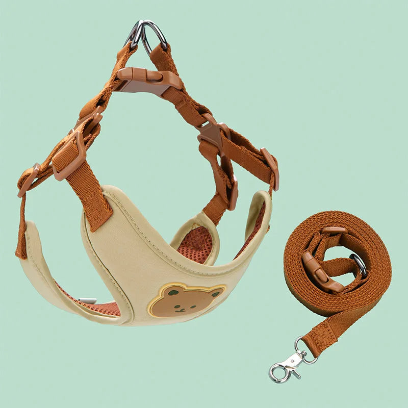 Cute Bear Chest Harness & Matching Leash Set