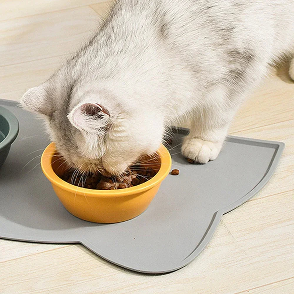 Cat-Shaped Silicone Pet Feeding Mat - Waterproof & Spill-Proof