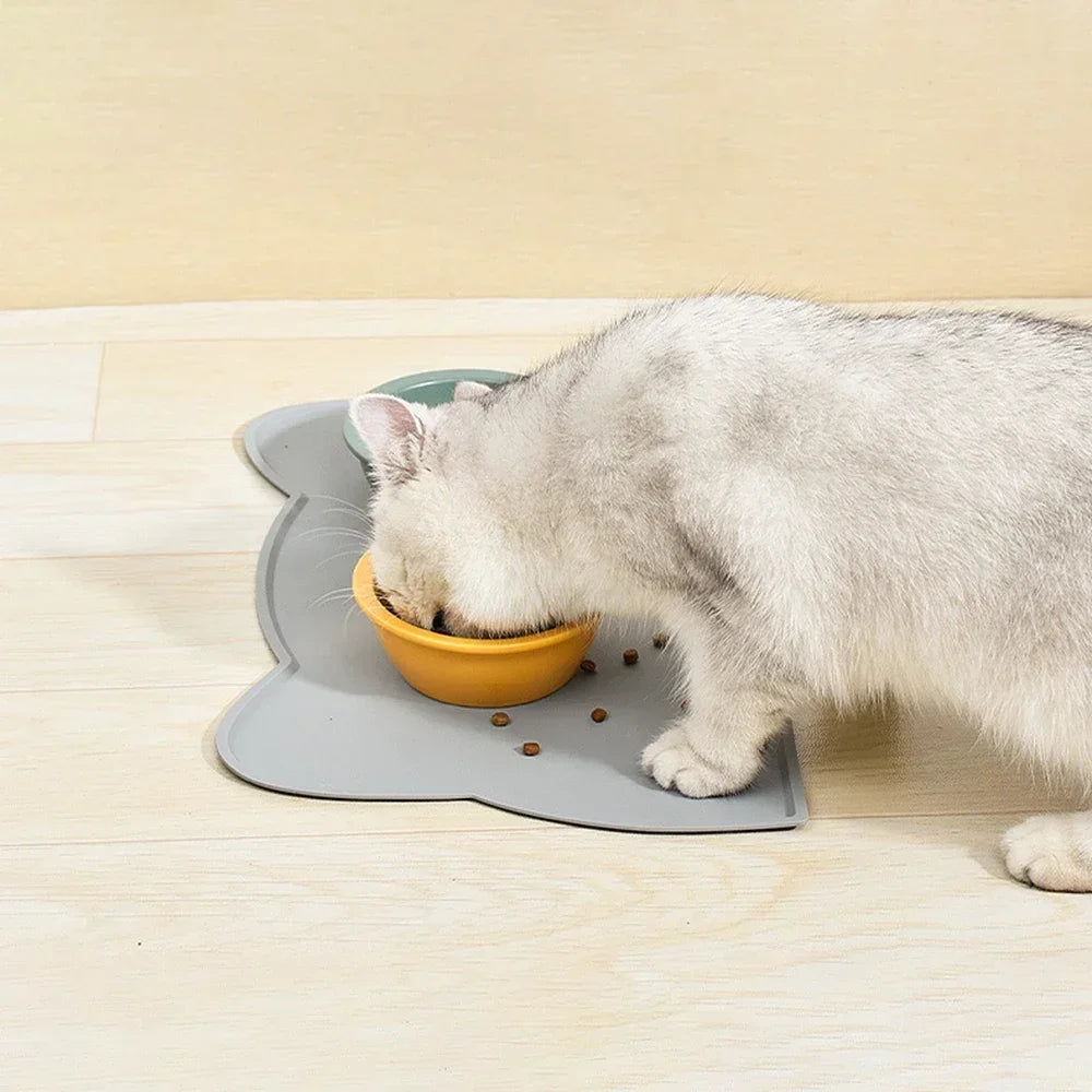 Cat-Shaped Silicone Pet Feeding Mat - Waterproof & Spill-Proof