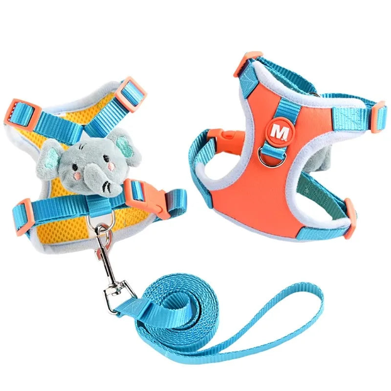 Playful Plush 3D Vest Harness & Leash Set – Breathable Mesh