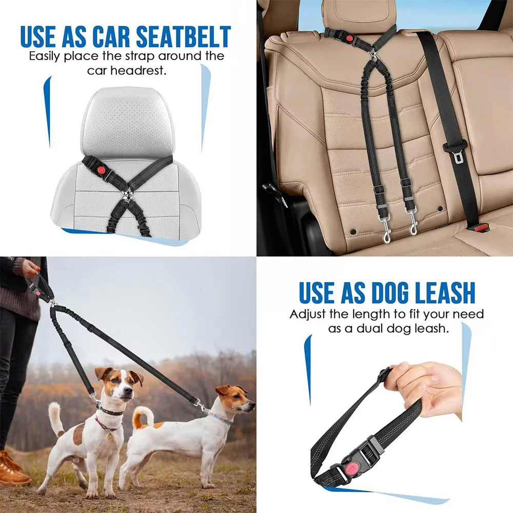 2-in-1 Dual Pet Safety System: Leash & Seatbelt