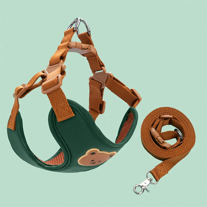 Cute Bear Chest Harness & Matching Leash Set