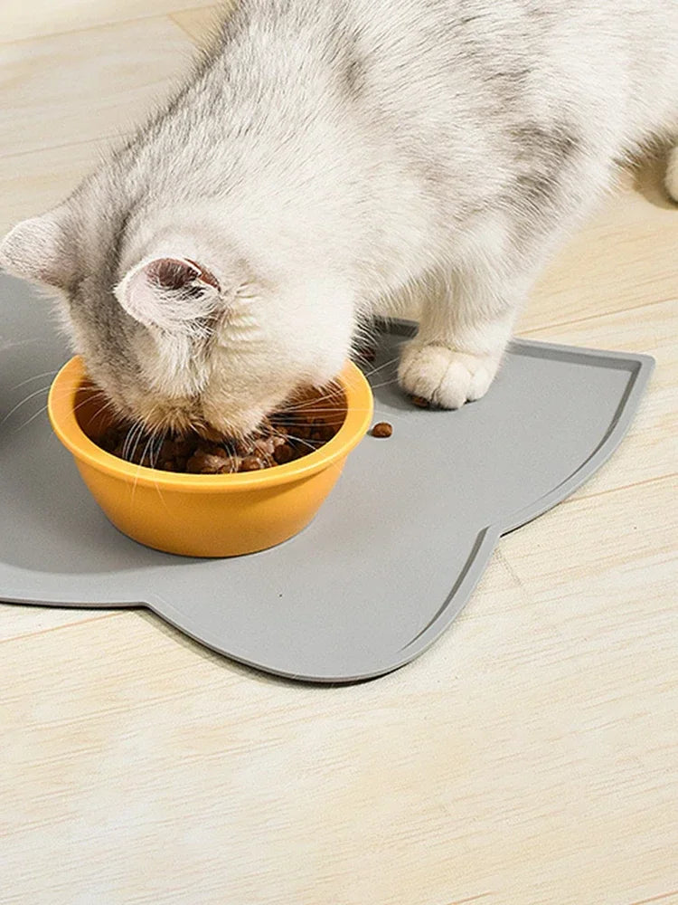 Cat-Shaped Silicone Pet Feeding Mat - Waterproof & Spill-Proof