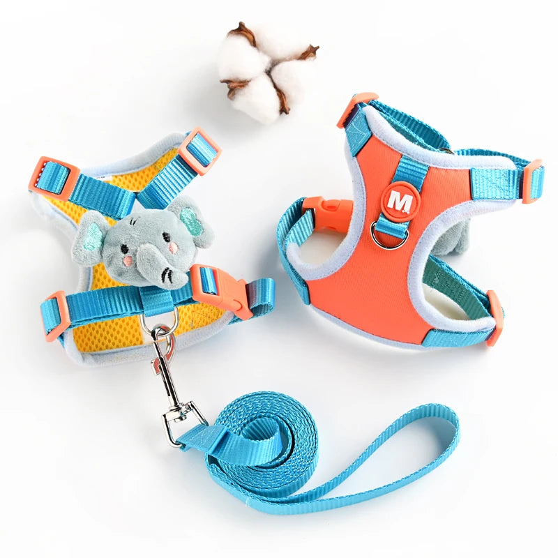 Playful Plush 3D Vest Harness & Leash Set – Breathable Mesh