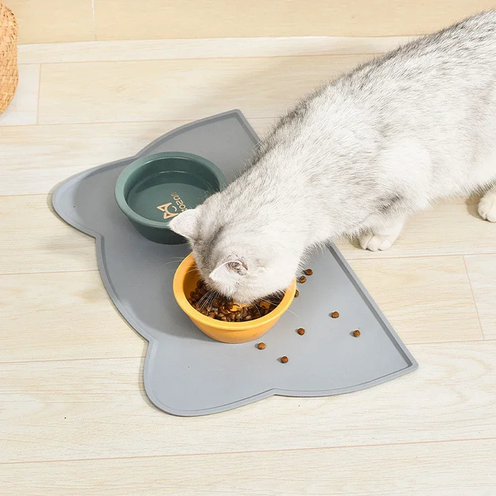Cat-Shaped Silicone Pet Feeding Mat - Waterproof & Spill-Proof