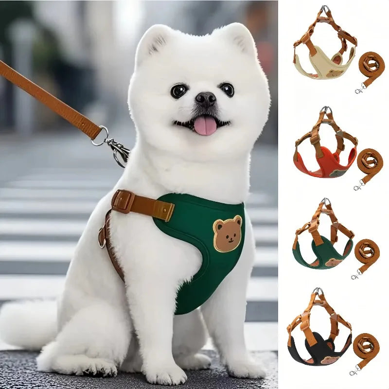 Cute Bear Chest Harness & Matching Leash Set